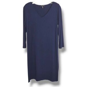 Eileen Fisher Navy Jersey Knit Dress LS VNeck S/P‎